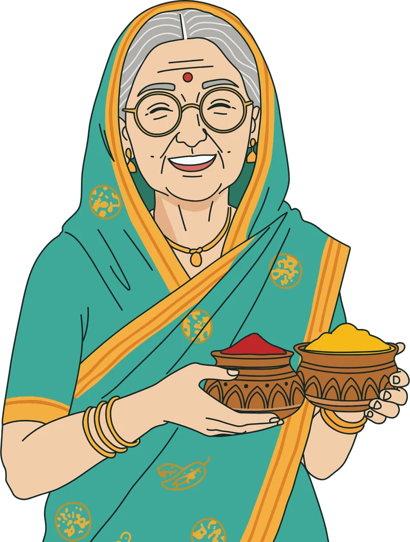 Dadi, the face of KSP, smiling and holding two bowls of ground spice